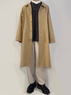 「レースアップシューズ」｜「アイテム（ステンカラーコート）」を使った、なさん（メンズ・172cm）の秋コーディネート