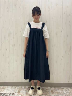 「ehka sopo（エヘカソポ）のアイテム（ジャンパースカート）」を使った、haruさん（レディース・170cm）の春コーディネート