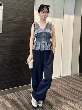 「MOUSSY（マウジー）のアイテム（シャツ/ブラウス、ブルー系）」を使った、mayaさん（レディース・155cm）の夏コーディネート