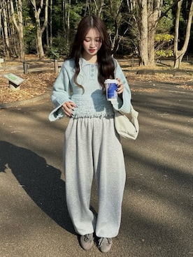 「アイテム（スウェットパンツ）」を使った、mayaさん（レディース・155cm）の冬コーディネート