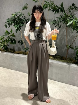 「BIOTOP（ビオトープ）の【STUDY for BIOTOP】Photo T-shirts 24SS（Tシャツ/カットソー、ホワイト系）」を使った、mayaさん（レディース・155cm）の夏コーディネート