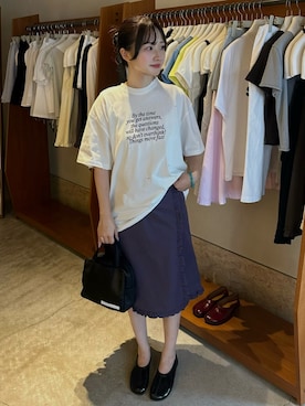 「smoothmoodのアイテム（Tシャツ/カットソー、ホワイト系）」を使った、mayaさん（レディース・155cm）の夏コーディネート