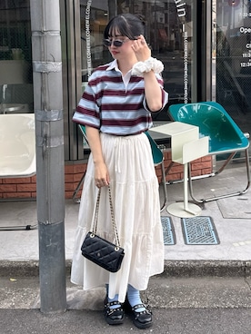 「GU（ジーユー）のアイテム（トップス、ブルー系）」を使った、mayaさん（レディース・155cm）の春コーディネート
