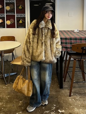 「ファーコート」｜「アイテム（その他アウター）」を使った、mayaさん（レディース・155cm）の秋コーディネート