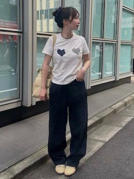 「rogin&rosieのアイテム（Tシャツ/カットソー、ホワイト系）」を使った、mayaさん（レディース・155cm）の夏コーディネート