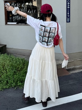 「UNIQLO（ユニクロ）のアイテム（Tシャツ/カットソー、ホワイト系）」を使った、mayaさん（レディース・155cm）の夏コーディネート