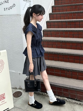 「sheinのアイテム（シャツ/ブラウス、ブルー系）」を使った、mayaさん（レディース・155cm）の夏コーディネート