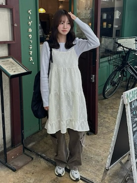 「MILKFED.（ミルクフェド）のCARGO PANTS（その他パンツ、ブラウン系）」を使った、mayaさん（レディース・155cm）の春コーディネート