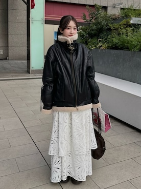 「アイテム（ライダースジャケット）」を使った、mayaさん（レディース・155cm）の秋コーディネート