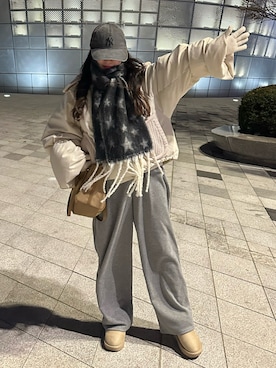 「アイテム（帽子、グレー系）」を使った、mayaさん（レディース・155cm）の冬コーディネート