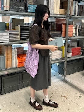 「アイテム（バレエシューズ、ブラウン系）」を使った、mayaさん（レディース・155cm）の夏コーディネート