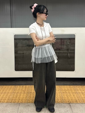 「adidas Originals（アディダスオリジナルス）のadidas TAEKWONDO / アディダス テコンドー / JQ4775（スニーカー、ブラック系）」を使った、mayaさん（レディース・155cm）の夏コーディネート