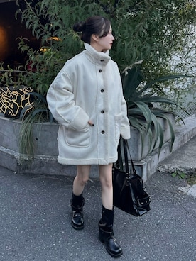 「アイテム（ムートンコート）」を使った、mayaさん（レディース・155cm）の冬コーディネート