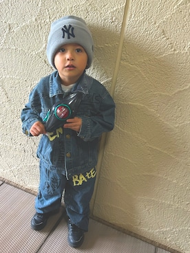 「アイテム（帽子）」を使った、mykoさん（キッズ・90cm）の冬コーディネート