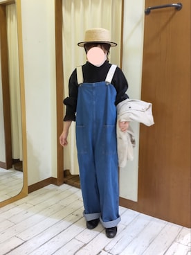 「アイテム（サロペット/オーバーオール、ブルー系）」を使った、kanaさん（レディース・150cm）の冬コーディネート