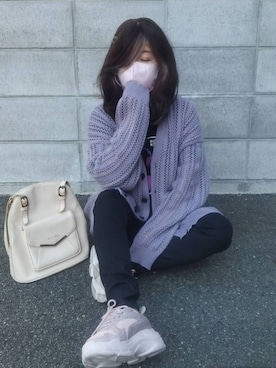 「アイテム（マスク、パープル系）」を使った、美月さん（レディース・151cm）の春コーディネート