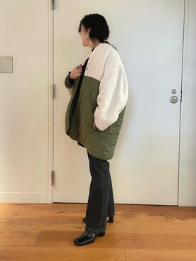 「OLIVE des OLIVE（オリーブデオリーブ）のアイテム（ノーカラーコート）」を使った、maicoさん（レディース・156cm）の冬コーディネート