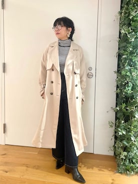 「メガネ女子」｜「アイテム（トレンチコート）」を使った、maicoさん（レディース・156cm）の冬コーディネート