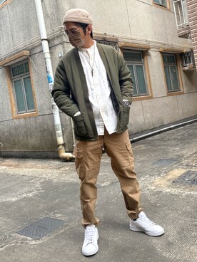 「通勤穿搭」｜「アイテム（帽子）」を使った、Tom Chanさん（メンズ・165cm）の秋コーディネート