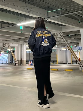 「刺繍」｜「アイテム（ミリタリージャケット）」を使った、Runa Nagayaさん（レディース・156cm）の冬コーディネート