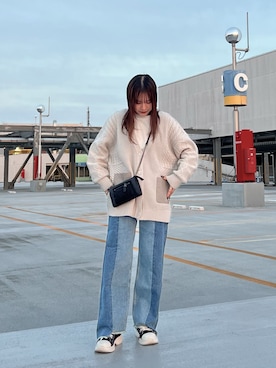 「リメイクデニム」｜「アイテム（ショルダーバッグ）」を使った、Runa Nagayaさん（レディース・156cm）の冬コーディネート
