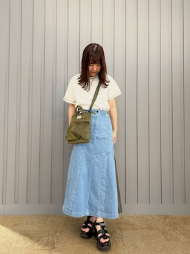 「リメイクデニム」｜「アイテム（ショルダーバッグ）」を使った、Runa Nagayaさん（レディース・156cm）の夏コーディネート