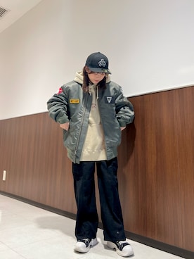 「disney」｜「アイテム（MA-1）」を使った、Runa Nagayaさん（レディース・156cm）の秋コーディネート