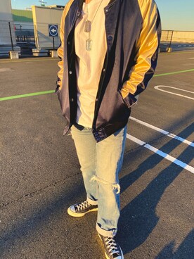 「Champion（チャンピオン）のアイテム（スタジャン）」を使った、mさん（メンズ・170cm）の冬コーディネート