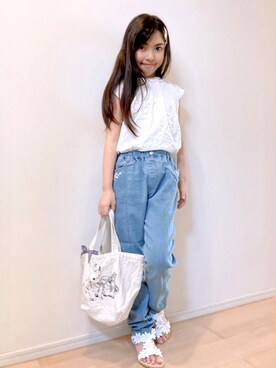 「la poche biscuit（ラポシェビスキュイ）のアイテム（パンツ）」を使った、Kaoさん（キッズ・129cm）の夏コーディネート