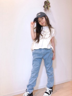 「no brand（ノーブランド）のアイテム（キャップ）」を使った、Kaoさん（キッズ・129cm）の秋コーディネート