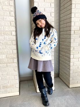 「no brand（ノーブランド）のアイテム（ニットキャップ/ビーニー）」を使った、Kaoさん（キッズ・129cm）の冬コーディネート