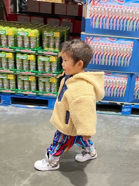 「b・ROOM（ビールーム）の配色×ボアリバーシブルジャケット（ブルゾン、ブルー系）」を使った、ぽんさんの冬コーディネート