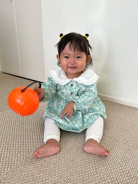 「アイテム（ママ＆ベビー、グリーン系）」を使った、ぽんさん（キッズ・70cm）の秋コーディネート
