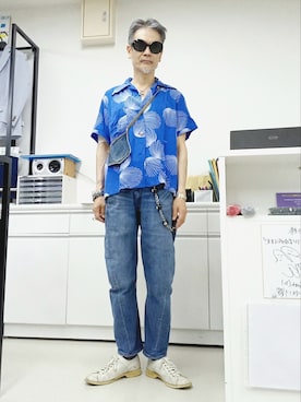 「アイテム（ポーチ、ブルー系）」を使った、2440046さん（メンズ・172cm）の夏コーディネート