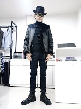 「古着」｜「アイテム（ムートンコート）」を使った、2440046さん（メンズ・172cm）の冬コーディネート