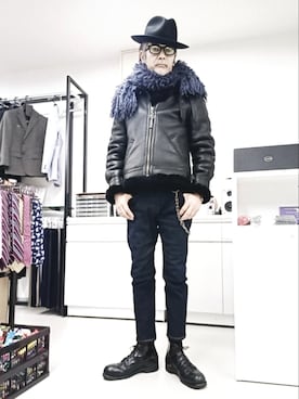 「ムートン」｜「アイテム（アクセサリー）」を使った、2440046さん（メンズ・172cm）の冬コーディネート