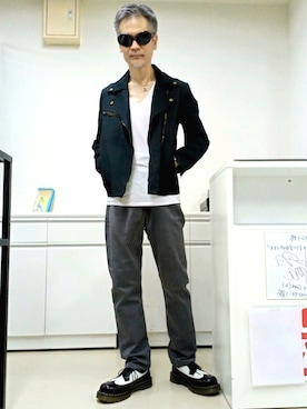「no brand（ノーブランド）のアイテム（ライダースジャケット）」を使った、2440046さん（メンズ・172cm）の夏コーディネート