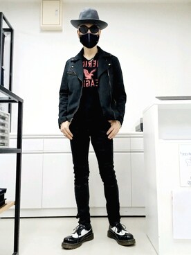 「no brand（ノーブランド）のアイテム（ライダースジャケット）」を使った、2440046さん（メンズ・172cm）の秋コーディネート