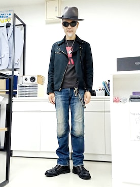 「no brand（ノーブランド）のアイテム（ライダースジャケット）」を使った、2440046さん（メンズ・172cm）の夏コーディネート