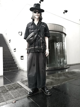 「IRENISA（イレニサ）の神戸カインドで15,000円くらい。IRENISA イレニサ OPEN COLLAR SHORT-SLEEVED SHIRT IH-22SS-B013-DM 半袖シャツ ブラック 黒 3 タグ付き オープンカラー タイダイ 日本製 （シャツ/ブラウス）」を使った、2440046さん（メンズ・172cm）の夏コーディネート
