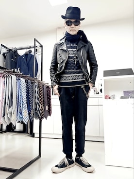 「STUSSY（ステューシー）のアイテム（ライダースジャケット）」を使った、2440046さん（メンズ・172cm）の春コーディネート