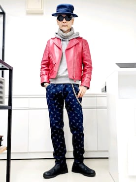 「no brand（ノーブランド）のアイテム（ライダースジャケット）」を使った、2440046さん（メンズ・172cm）の秋コーディネート