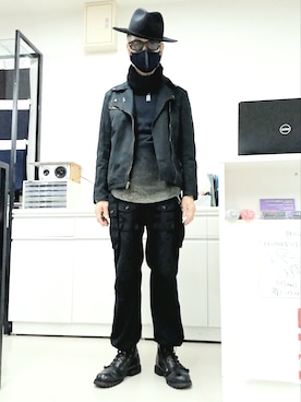 「no brand（ノーブランド）のアイテム（ライダースジャケット）」を使った、2440046さん（メンズ・172cm）の春コーディネート