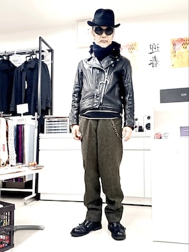 「VANSON（ヴァンソン）のアイテム（ライダースジャケット）」を使った、2440046さん（メンズ・172cm）の冬コーディネート