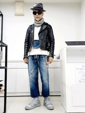「アイテム（ポーチ、ブルー系）」を使った、2440046さん（メンズ・172cm）の秋コーディネート