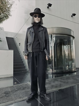 「アイテム（ライダースジャケット）」を使った、2440046さん（メンズ・172cm・50代）の秋コーディネート