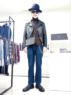 「STUSSY（ステューシー）のアイテム（ライダースジャケット）」を使った、2440046さん（メンズ・172cm）の冬コーディネート