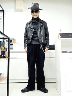 「VANSON（ヴァンソン）のアイテム（ライダースジャケット）」を使った、2440046さん（メンズ・172cm）の冬コーディネート