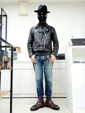 「VANSON（ヴァンソン）のアイテム（ライダースジャケット）」を使った、2440046さん（メンズ・172cm）の冬コーディネート