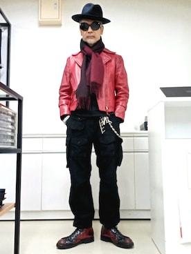 「no brand（ノーブランド）のアイテム（ライダースジャケット）」を使った、2440046さん（メンズ・172cm）の秋コーディネート